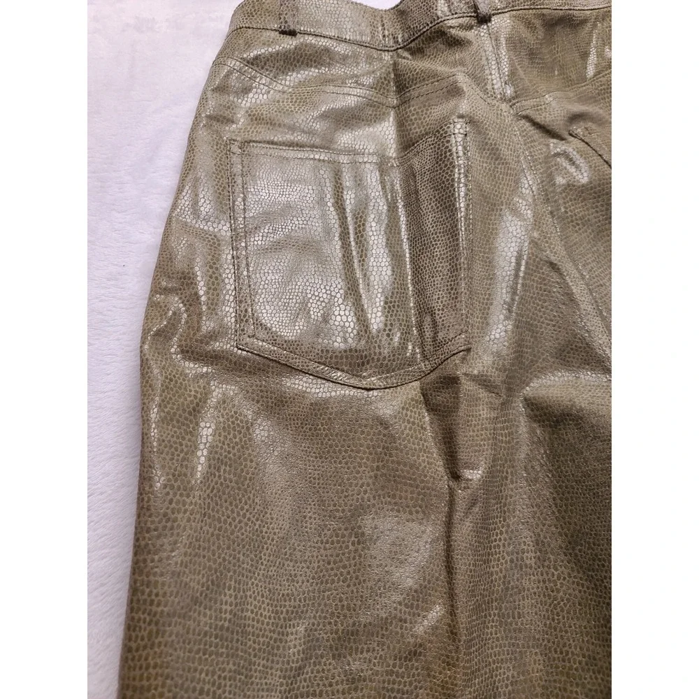 Excelled Snakeskin Embossed Leather Pants Men's Olive Green 32x31 Straight Leg